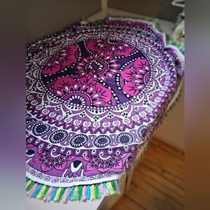 Multicolor Fringed Round Table Linen